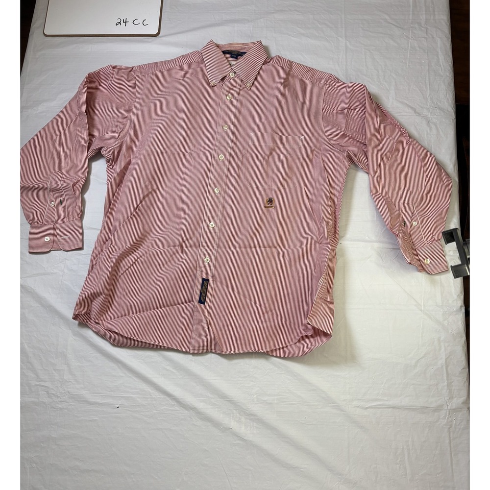 Mens Tommy Hifiger red/white long sleeve dress shirt striped size 15 x 33